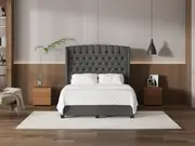 My Style Winged Headboard & Slimline Base - Queen / Gunmetal / Drawer Base