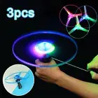 Flying Disc Toy LED Light up Spinning Flying Saucer Pull String Xmas Toys Gift
