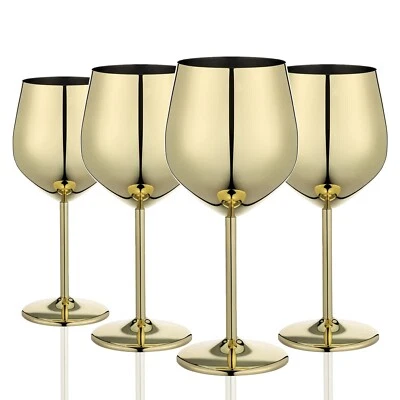 Gold Wine Glasses Set of 4, 18oz Unbreakable Gold Goblet, Stainless Steel Win...