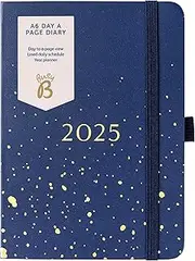 Busy B Day-A-Page A6 Planner Diary 2025 - Compact Diary for Students, Teachers & Work with Day to a Page Layout, Lined Daily Schedule, Year Planner, Notes Pages & Elastic Closure Band - Navy Spray