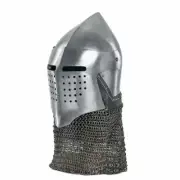 VIKING ANCIENT VETERAN HELMET WITH CHAINMAIL CURTAIN AND OPENABLE FACE WISER.
