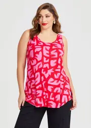 [TS] Taking Shape Natural Favourite Tank Size 16 in Print, Viscose - Plus Size Women's Tops & T Shirts Print