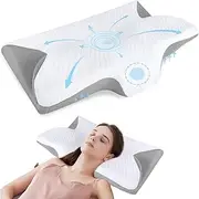 [ProEnvito] Cervical Neck Pillow for Pain Relief, Ergonomic Orthopedic Contour Support Pillow for Neck and Shoulder Pain, Adjustable Memory Foam Pillows for Side Back & Stomach Sleepers