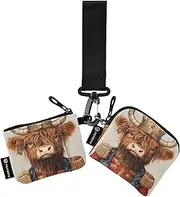 [XYMZR] Mini Zip Around Wristlet keychain Wallet Buffalo Crow Suit for Women Personalized Pattern Detachable Dual Pouch Wristlet Portable Wallet Phone Coin Purse, Multi-colored, One Size