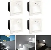 Arotelicht 4Pack 3W LED Recessed Wall Light with Motion Sensor, Step Lights IP65 Waterproof, Night Light with Motion Sensor, Auto On & Off, Indoor Bedroom Kitchen Stairs, Balcony Corridor, Cool White