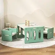 3PCS Kids Table and Chairs Set HDPE Playroom Furniture Childrens Activity Set