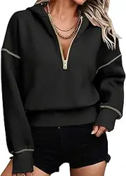 [Hilinker] Womens Half Zip Hoodies Drop Shoulder Oversized Sweatshirt Long Sleeve Pullover Tops
