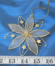 ~ Capiz-Shell Snowflake Ornament with Stars ~ 4" ~ Translucent Mottled Ivory ~
