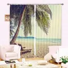 Coconut Lounger By Sea 3D Blockout Photo Print Curtain Fabric Curtains Window