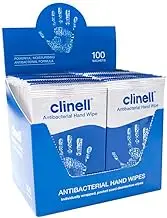 Clinell Antibacterial Hand Wipes Moisturising Antibacterial Wipes with Aloe Vera, 100 Count, Pack of 1
