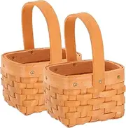 2pcs Mini Shopping Basket Storage Basket Straw Baskets Candy Basket Flower Basket for Flower Girl Small Bamboo Woven Basket Shopping Basket Sundries Basket Wood Light Brown