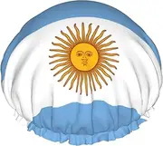 Argentine Flag Print Shower Cap For Women Men Reusable Lightweight Soft Bath Hair Cap With Elastic Band