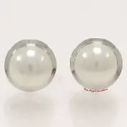 14kt White Solid Gold Encircle Genuine White Cultured Pearl Cute Stud Earrings
