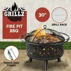 Portable Outdoor Fire Pit BBQ Grill Smoker 30" Grilling Steel Rack 2in1 Cooking