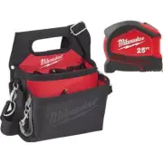 Milwaukee Electrician Tool Pouch 12.8" 15-Pocket w/ 25 ft Auto Lock Tape Measure