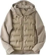 [Bciopll] Men's Splicing Lightweight Down Jacket Men Padded Jackets Warm Full Zip Puffer Jacket Coat