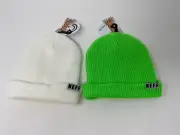 Neff Fold Beanie - White/Neon Green - OSFM - NEW WITH TAGS