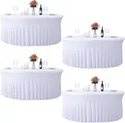 4 Pack White Round Tablecloth, Party Tablecloth for 6FT Round Tables, Washable Polyester Round Outdoor Tablecloth Table Cloth Decorative Table Cover with Skirt for Wedding Party Dining Banquet