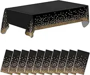 10pcs Black Gold Tablecloth for Rectangle Tables | 54x108inch | Premium Disposable Table Cloths, Gold Dot Party Table Covers for Party Decorations Thanksgiving Christmas Wedding Anniversary