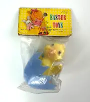 Vintage Easter Unlimited Chick in Egg Shell Plastic Easter Toy Hong Kong Package