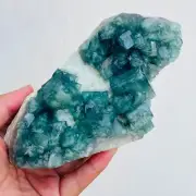 703g Natural Green Cube Fluorite Quartz Crystal Cluster Mineral Specimen Healing