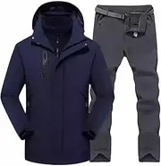 [CLSQLXYJZC] Mens Ski Suit Suit, Fashion Casual Thick Hot Windproof Waterproof Winter Warm Ski Suits Set, 3-in-1 Detachable Snowboard Suit Outdoor, for Skiing, and Winter Outdoor Activities(B Dark Blue,6X-Large)