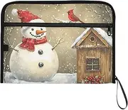 YMXFXP Snowman Red Hat Bird Expandable Filing Folder, 13-Pocket Funny Cute Design with Sticky Labels, A4 Letter Size Document Organizer for Office, School, Boys, Girls