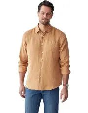 [Gazman] Plain Linen Long Sleeve Shirt in Tobacco