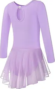 [Tegmk] Girls Ruffle Sleeve Ballet Leotard with Mesh Hi-Low Skirt Dance Dresses, Water-drop Hollow Back