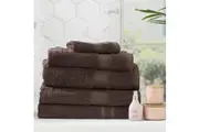 5pc Renee Taylor Stella Hand Bath Towel Mat Set Soft Bamboo Cotton 650 GSM Cocoa