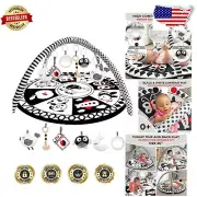 Engaging Black & White Baby Play Mat - Thick Tummy Time Mat with 6 Activity Toys