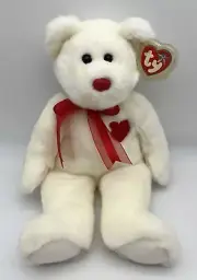 Ty Beanie Buddies “Valentino” the White Teddy Bear w/ Heart Plush 1999