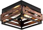 MAYNA 2-Light Flush Mount Ceiling Light Fixture, Rustic Ceiling Light with Me...