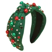 Christmas Headband Women Pearl Knotted Head Band Xmas Red Green Pearl Rhinestone