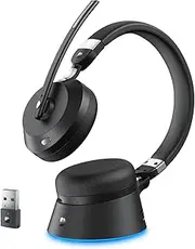 Wireless Headset with Mic for Work, Bluetooth Headset with Microphone (Noise Cancelling) & USB Dongle, Wireless Headphones with Mic for Work/Home/Office/PC/Computer/Call Center/Laptop/Teams/Skype/Zoom