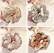 4Pcs Big Hair Scrunchies for Women and Girls, Fashion Tie-dye Bands, Silk Satin Scrunchies, Floral Ties Elastic Bracelet Ponytail Holders Accessories.