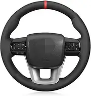GERRIT Black Leather Steering Wheel Cover Hand-Stitched Car Steering Wheel Protective Cover with Needlework, for Toyota Fortuner 2016-2019 Hilux 2015-2019