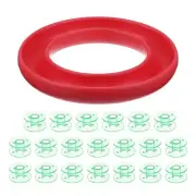 Silicone Bobbin Ring Holder and 20 Plastic Bobbins Set, Red/Green