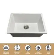 450*450*245 Kitchen Sink Laundry White Granite Stone Sinks Single Bowl Basin [44-GS4545W]