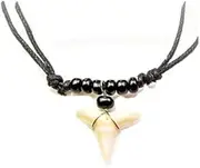 Genuine Shark Tooth Necklace Chrome Looking Beaded Oceanicshark 089