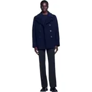 SANDRO Straight-fit wool-blend coat in Navy Blue at Nordstrom, Size Large