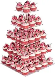 5 Tier Acrylic Cupcake Stand with Base,Square Cupcake Tree Tower,Premium Cupcake Holder,Detachable Multifunctional Display Stand,Sturdy & Elegant Cake Holder for Weddings,Birthdays,Parties