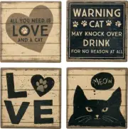 All You Need is Love and A Cat Coasters Set of 4 With Holder NWT