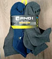AND1 Grey 12 Pair ProPlatinum Ankle Socks Arch Compression Grey, Blue, Black