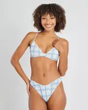 [RVCA] RVCA Women's Vintage Plaid Triangle Crossback Bikini Top in Coronet Blue Size 8 8 Coronet Blue