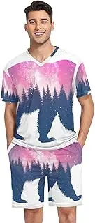 [GAIREG] Men's Pajamas Set Short Sleeve 2 Piece Sleepwear with Pockets S-XXL, Pastel Bear Silhouette, Medium