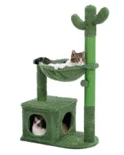 Cactus Cat Tree 40" Cat Tower with Large Metal Carpet Hammock, Cat Scratching...