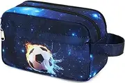 [CAMTOP] Travel Toiletry Bag for Kids Cute Toiletry Bags for Boys Girls Waterproof for Toiletries Accessories Bathroom Stuff, Soccer Blue