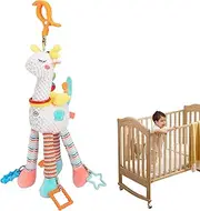 Stroller Toys - Adorable Activity Toys - Soft Crib Plush Animal with Wind Chimes and Multi-Sensory Crinkle Rattle Textures for Nursery Play Travel Activity Bassinet