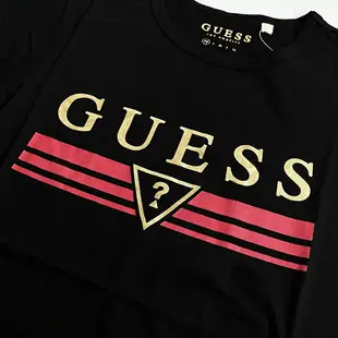 美國百分百【全新真品】GUESS 短袖 棉質 T恤 經典款 問號 上衣 logo 女款 短T 黑/白色 AJ06